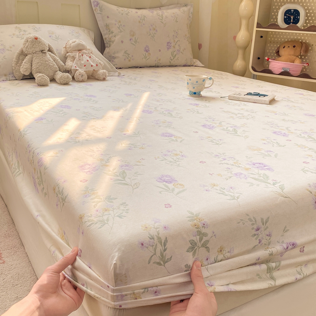 91家纺网 家纺一手货源 找家纺 女子家纺 2026新款全棉纯棉印花小印花花卉款单床笠床笠单件 芜晴花紫