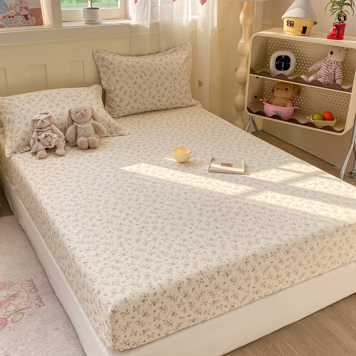 91家纺网 家纺一手货源 找家纺 女子家纺 2026新款全棉纯棉印花小印花花卉款单床笠床笠单件 星辰蔷薇