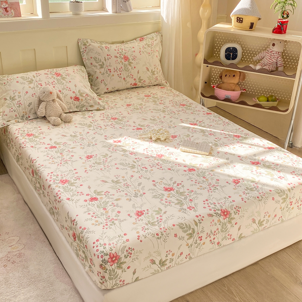 91家纺网 家纺一手货源 找家纺 女子家纺 2026新款全棉纯棉印花小印花花卉款单床笠床笠单件 玉笛花间