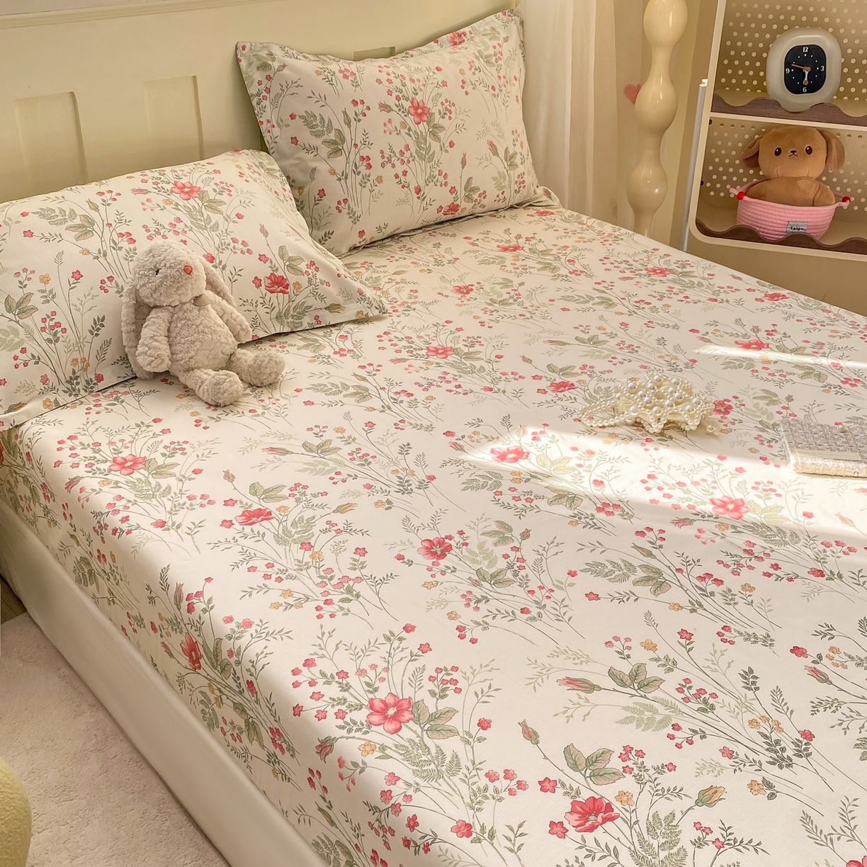 91家纺网 家纺一手货源 找家纺 女子家纺 2026新款全棉纯棉印花小印花花卉款单床笠床笠单件 玉笛花间