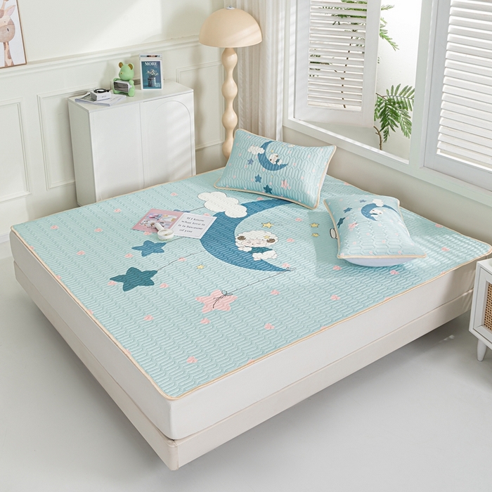 91家纺网 家纺一手货源 找家纺 羽梦家纺 2026新款冰柔丝乳胶床单款凉席梦幻星空