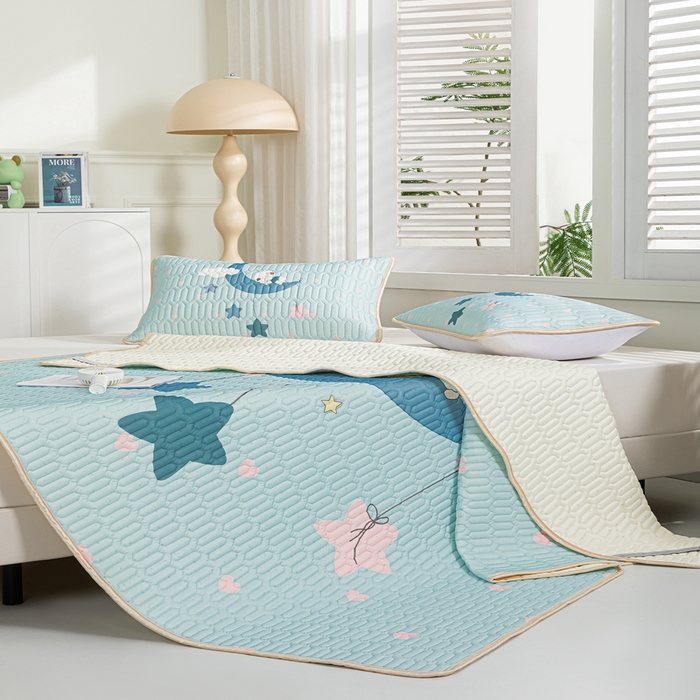 91家纺网 家纺一手货源 找家纺 羽梦家纺 2026新款冰柔丝乳胶床单款凉席梦幻星空