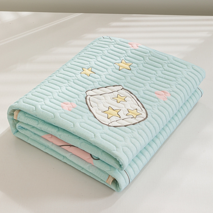 91家纺网 家纺一手货源 找家纺 羽梦家纺 2026新款冰柔丝乳胶床单款凉席梦幻星空