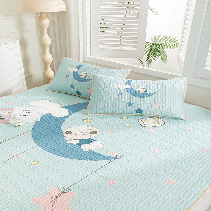 91家纺网 家纺一手货源 找家纺 羽梦家纺 2026新款冰柔丝乳胶床单款凉席梦幻星空