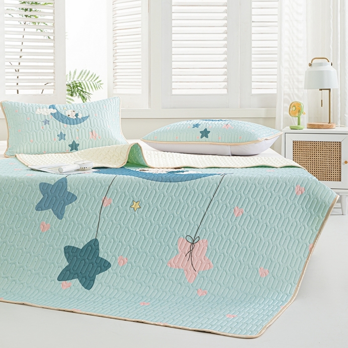 91家纺网 家纺一手货源 找家纺 羽梦家纺 2026新款冰柔丝乳胶床单款凉席梦幻星空