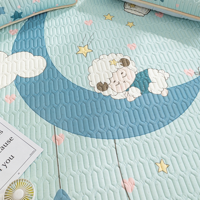 91家纺网 家纺一手货源 找家纺 羽梦家纺 2026新款冰柔丝乳胶床单款凉席梦幻星空