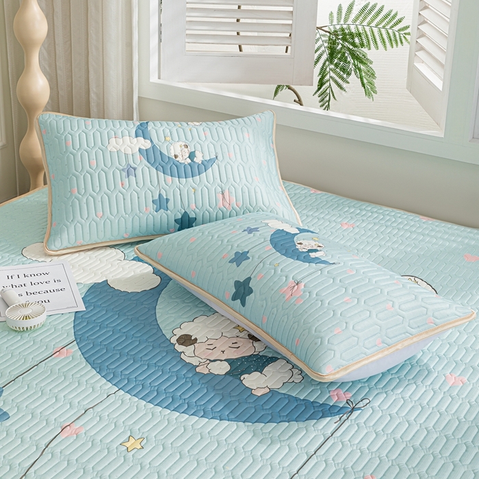 91家纺网 家纺一手货源 找家纺 羽梦家纺 2026新款冰柔丝乳胶床单款凉席梦幻星空