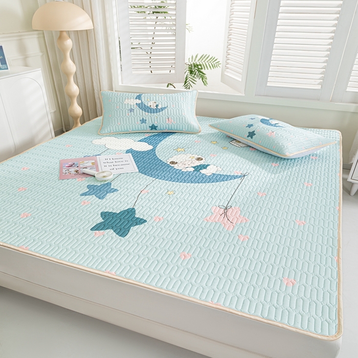 91家纺网 家纺一手货源 找家纺 羽梦家纺 2026新款冰柔丝乳胶床单款凉席梦幻星空