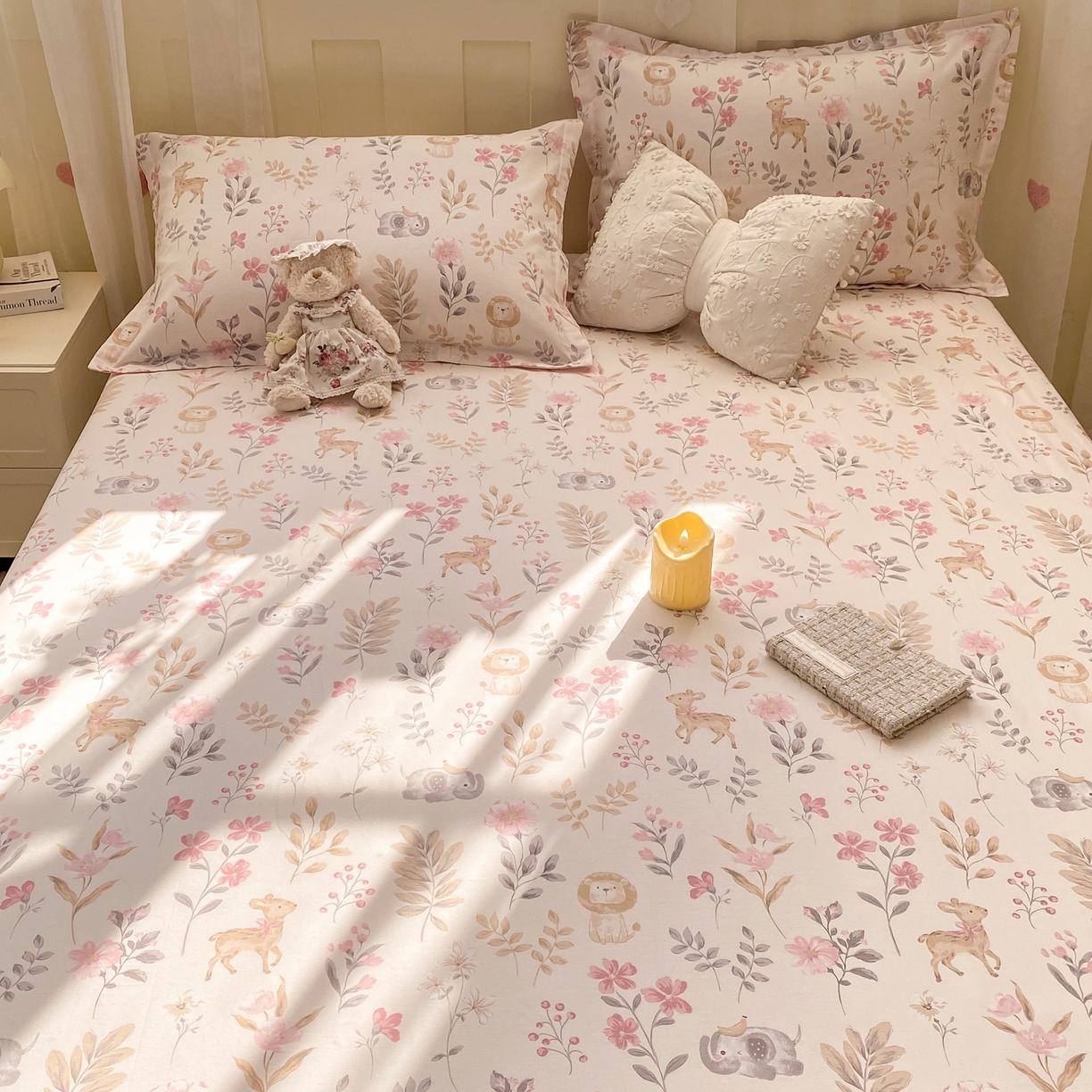 91家纺网 家纺一手货源 找家纺 女子家纺 2026新款全棉纯棉印花小印花花卉款单床笠床笠单件 自然手记粉