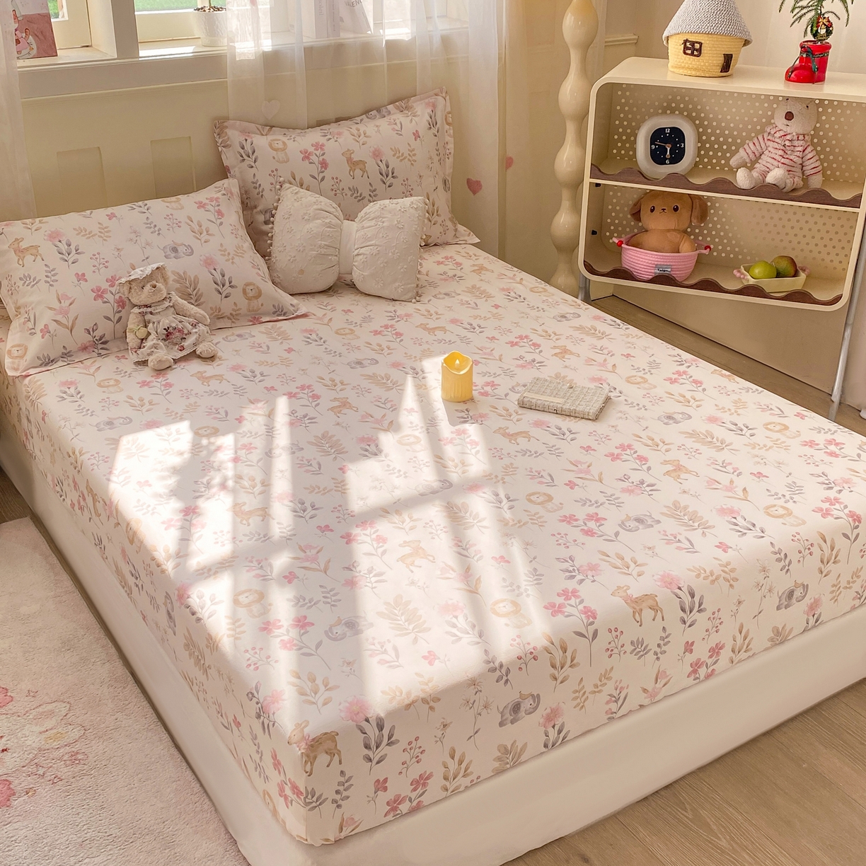 91家纺网 家纺一手货源 找家纺 女子家纺 2026新款全棉纯棉印花小印花花卉款单床笠床笠单件 自然手记粉