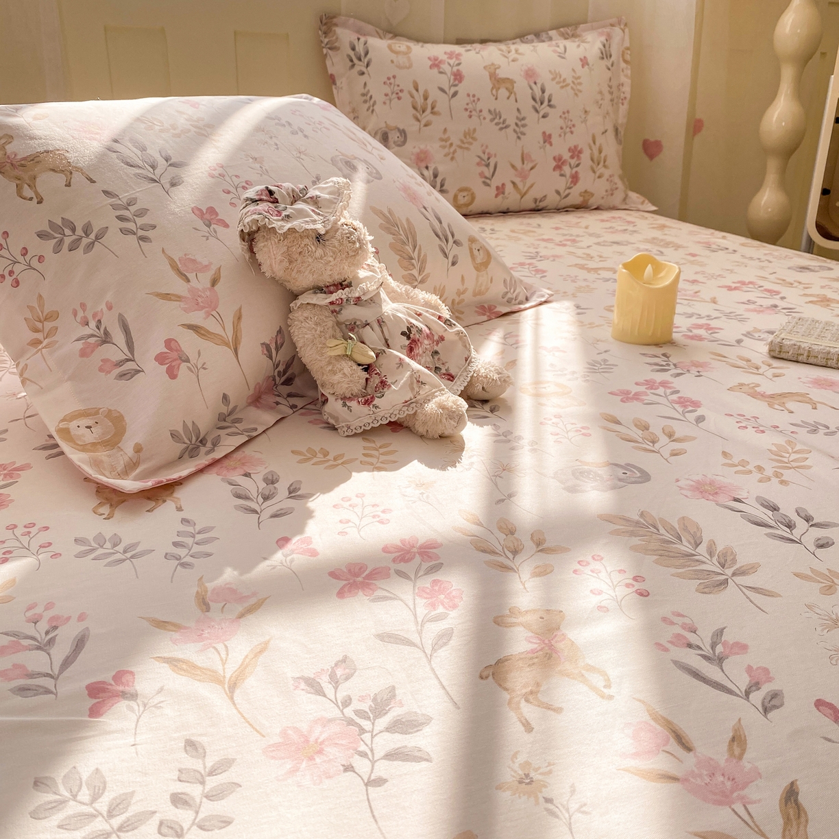 91家纺网 家纺一手货源 找家纺 女子家纺 2026新款全棉纯棉印花小印花花卉款单床笠床笠单件 自然手记粉