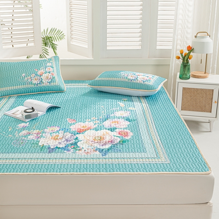 91家纺网 家纺一手货源 找家纺 羽梦家纺 2026新款冰柔丝乳胶床单款凉席秘密花园