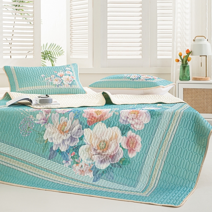 91家纺网 家纺一手货源 找家纺 羽梦家纺 2026新款冰柔丝乳胶床单款凉席秘密花园