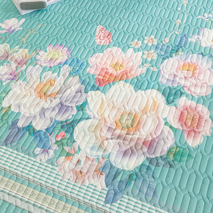 91家纺网 家纺一手货源 找家纺 羽梦家纺 2026新款冰柔丝乳胶床单款凉席秘密花园