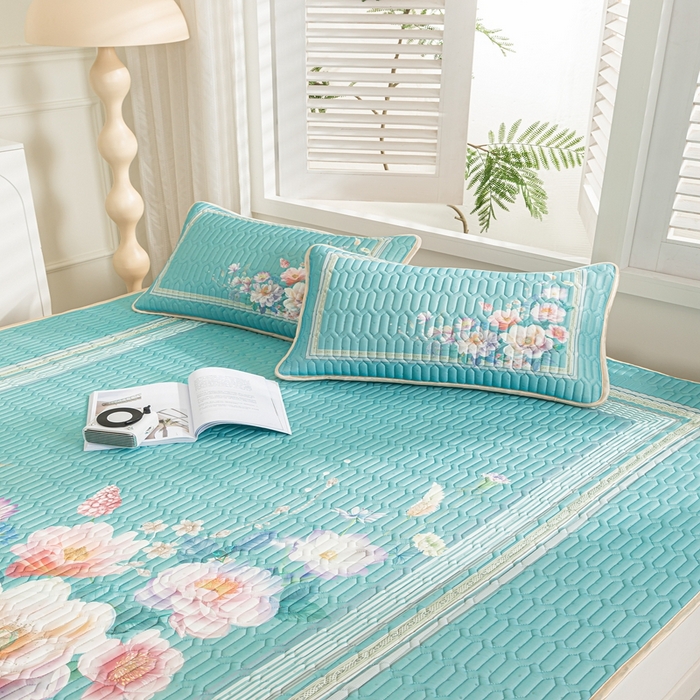 91家纺网 家纺一手货源 找家纺 羽梦家纺 2026新款冰柔丝乳胶床单款凉席秘密花园