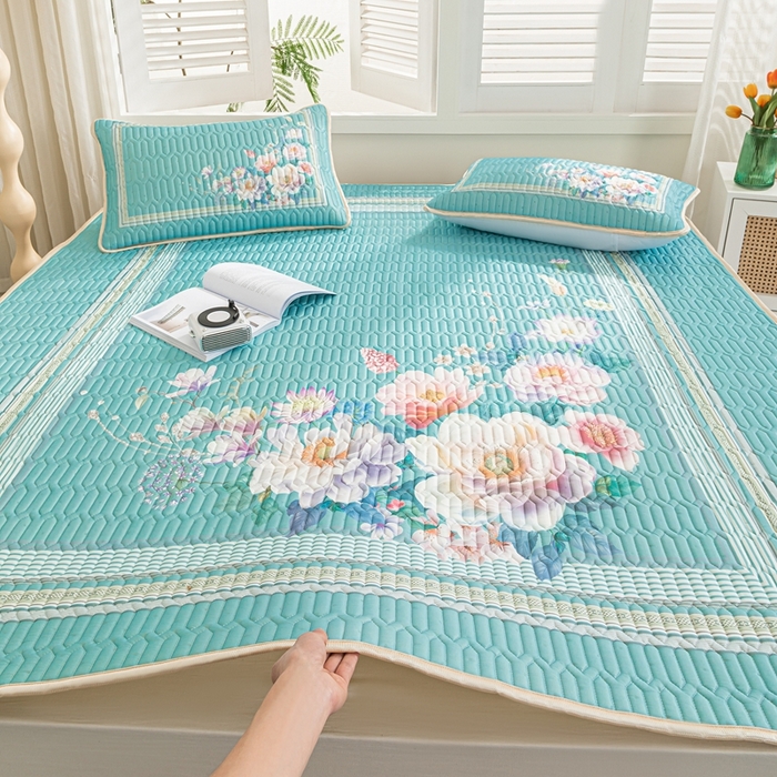 91家纺网 家纺一手货源 找家纺 羽梦家纺 2026新款冰柔丝乳胶床单款凉席秘密花园