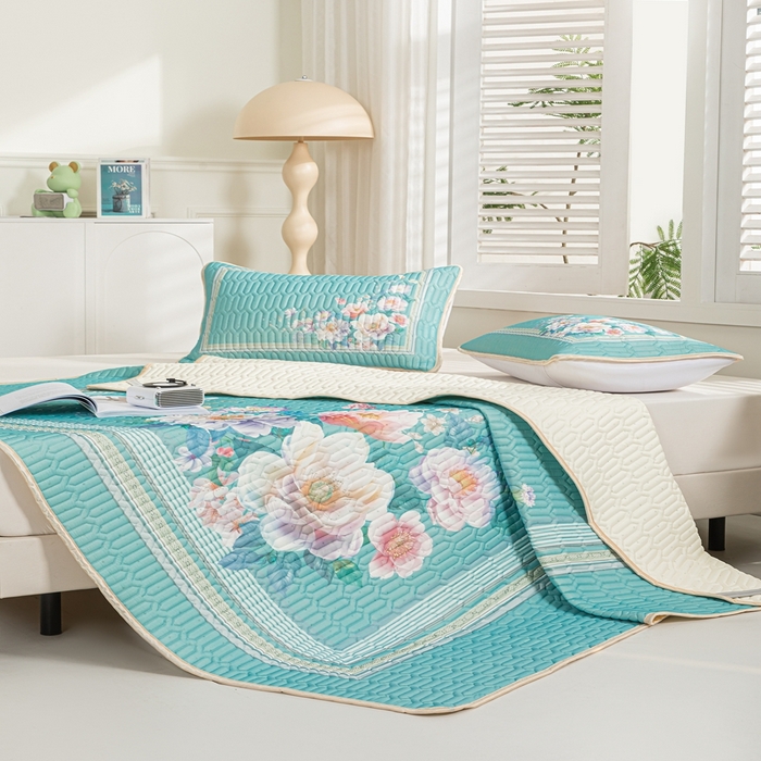 91家纺网 家纺一手货源 找家纺 羽梦家纺 2026新款冰柔丝乳胶床单款凉席秘密花园