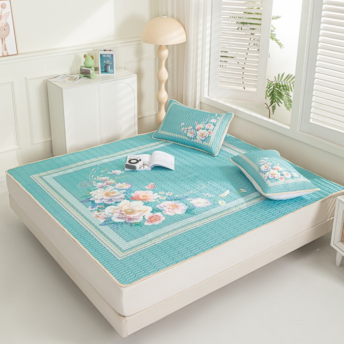 91家纺网 家纺一手货源 找家纺 羽梦家纺 2026新款冰柔丝乳胶床单款凉席秘密花园