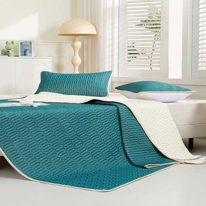 91家纺网 家纺一手货源 找家纺 羽梦家纺 2026新款冰柔丝乳胶床单款凉席墨绿