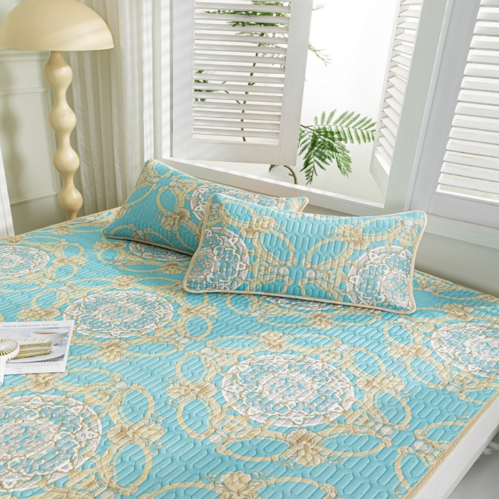 91家纺网 家纺一手货源 找家纺 羽梦家纺 2026新款冰柔丝乳胶床单款凉席帕蓬夜色