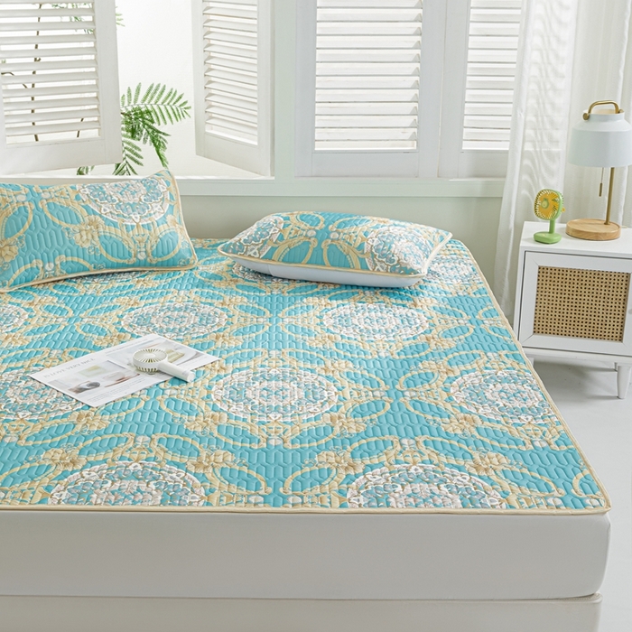 91家纺网 家纺一手货源 找家纺 羽梦家纺 2026新款冰柔丝乳胶床单款凉席帕蓬夜色