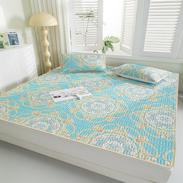 91家纺网 家纺一手货源 找家纺 羽梦家纺 2026新款冰柔丝乳胶床单款凉席帕蓬夜色