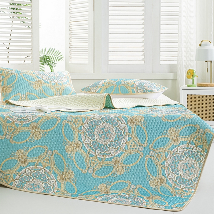 91家纺网 家纺一手货源 找家纺 羽梦家纺 2026新款冰柔丝乳胶床单款凉席帕蓬夜色