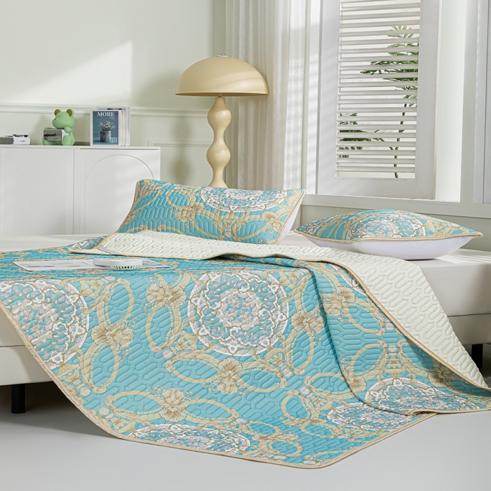 91家纺网 家纺一手货源 找家纺 羽梦家纺 2026新款冰柔丝乳胶床单款凉席帕蓬夜色