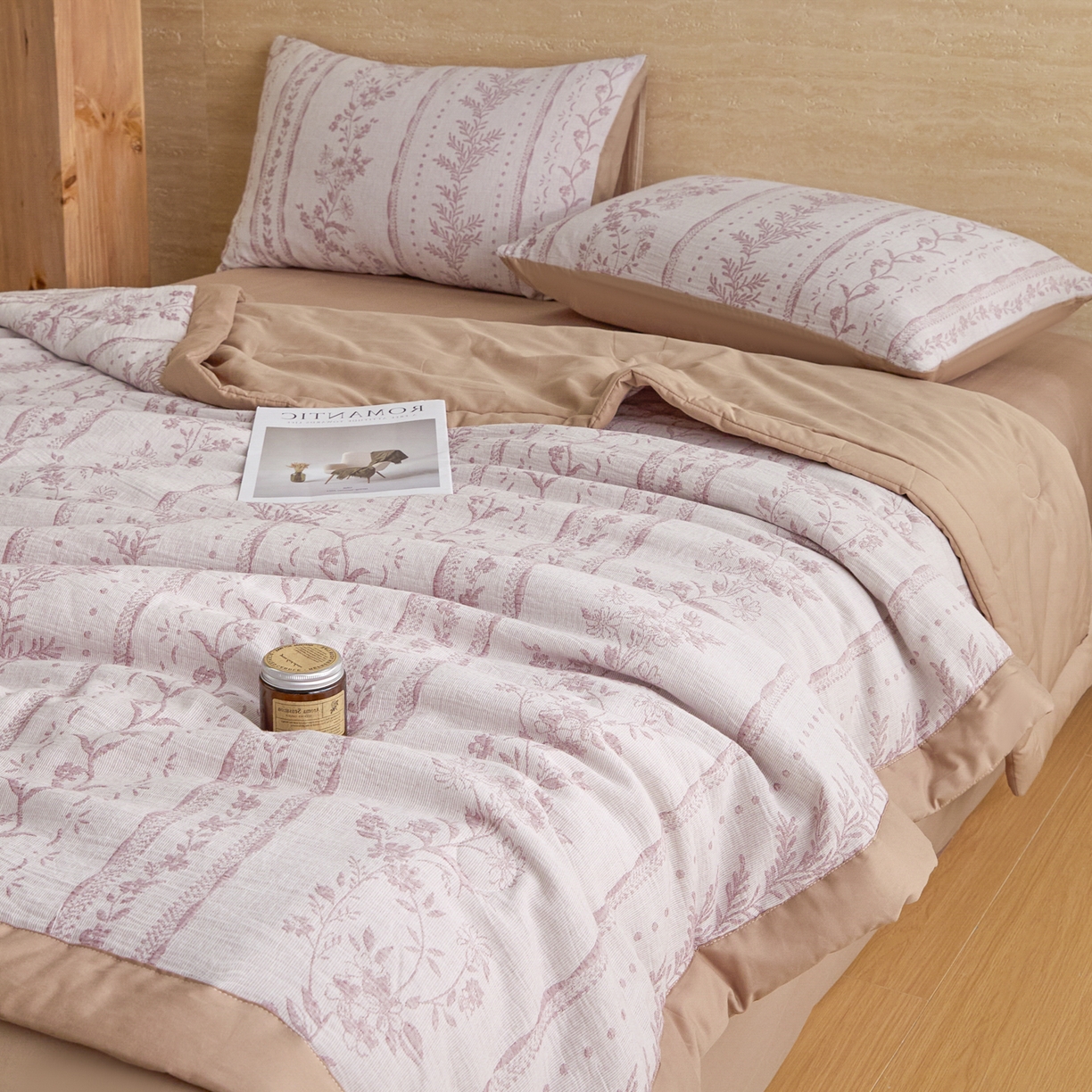 91家纺网 家纺一手货源 找家纺 吾诺家居 2026新款全棉色织提花三层纱夏被夏凉被空调被-华美 恋恋花开