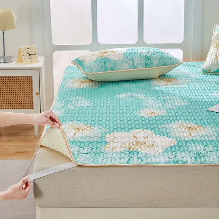 91家纺网 家纺一手货源 找家纺 羽梦家纺 2026新款冰柔丝乳胶床单款凉席青雾花影