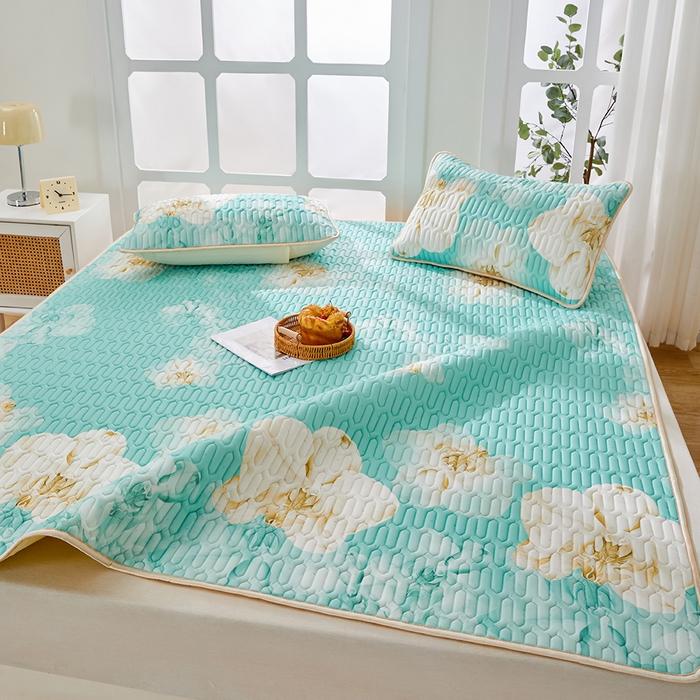 91家纺网 家纺一手货源 找家纺 羽梦家纺 2026新款冰柔丝乳胶床单款凉席青雾花影