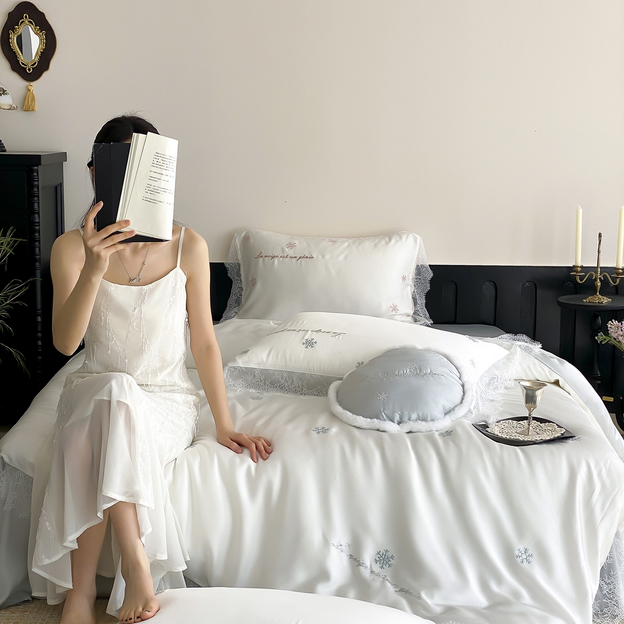 初拾 2026新款60s兰精天丝“小雪花”四件套-艾莎公主 艾莎公主-蓝