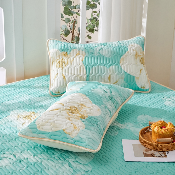 91家纺网 家纺一手货源 找家纺 羽梦家纺 2026新款冰柔丝乳胶床单款凉席青雾花影