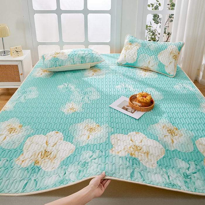 91家纺网 家纺一手货源 找家纺 羽梦家纺 2026新款冰柔丝乳胶床单款凉席青雾花影