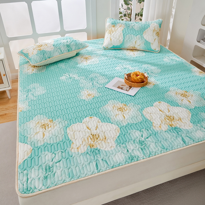 91家纺网 家纺一手货源 找家纺 羽梦家纺 2026新款冰柔丝乳胶床单款凉席青雾花影