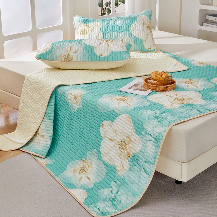 91家纺网 家纺一手货源 找家纺 羽梦家纺 2026新款冰柔丝乳胶床单款凉席青雾花影