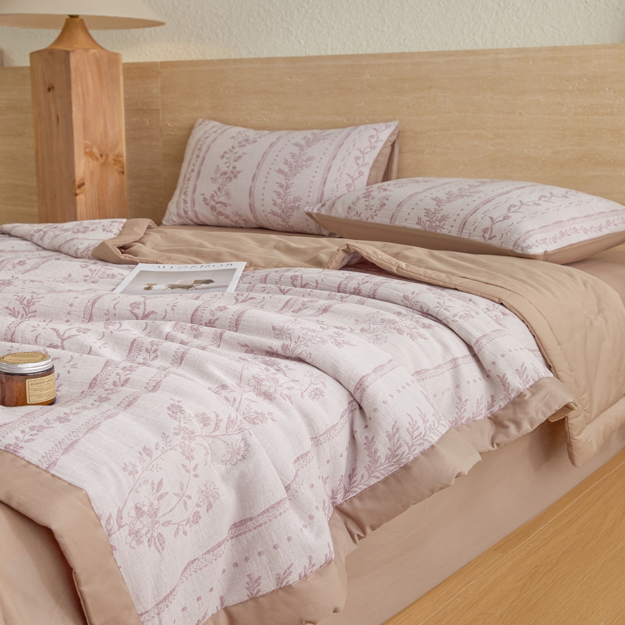 91家纺网 家纺一手货源 找家纺 吾诺家居 2026新款全棉色织提花三层纱夏被夏凉被空调被-华美 恋恋花开