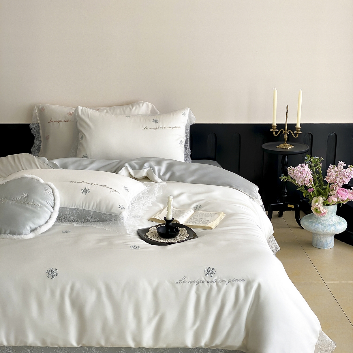 91家纺网 家纺一手货源 找家纺 初拾 2026新款60s兰精天丝“小雪花”四件套-艾莎公主 艾莎公主-蓝