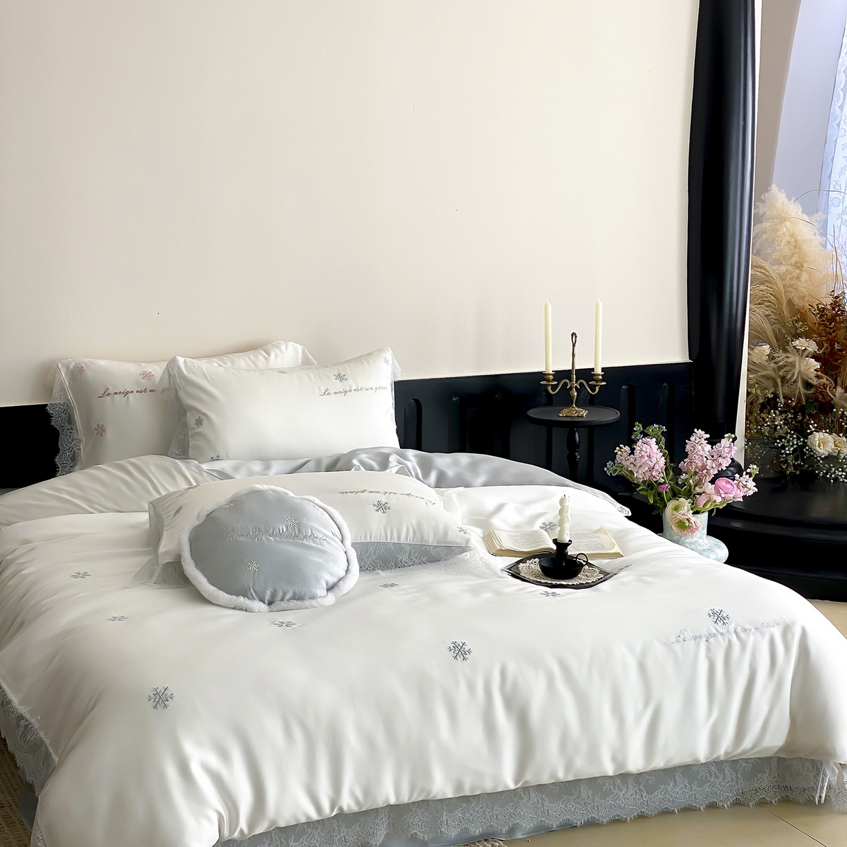 91家纺网 家纺一手货源 找家纺 初拾 2026新款60s兰精天丝“小雪花”四件套-艾莎公主 艾莎公主-蓝