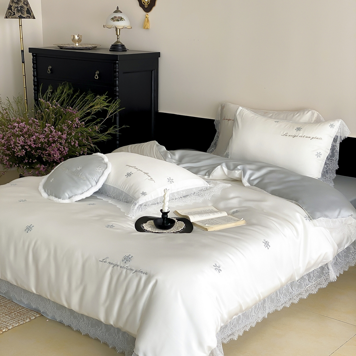 91家纺网 家纺一手货源 找家纺 初拾 2026新款60s兰精天丝“小雪花”四件套-艾莎公主 艾莎公主-蓝