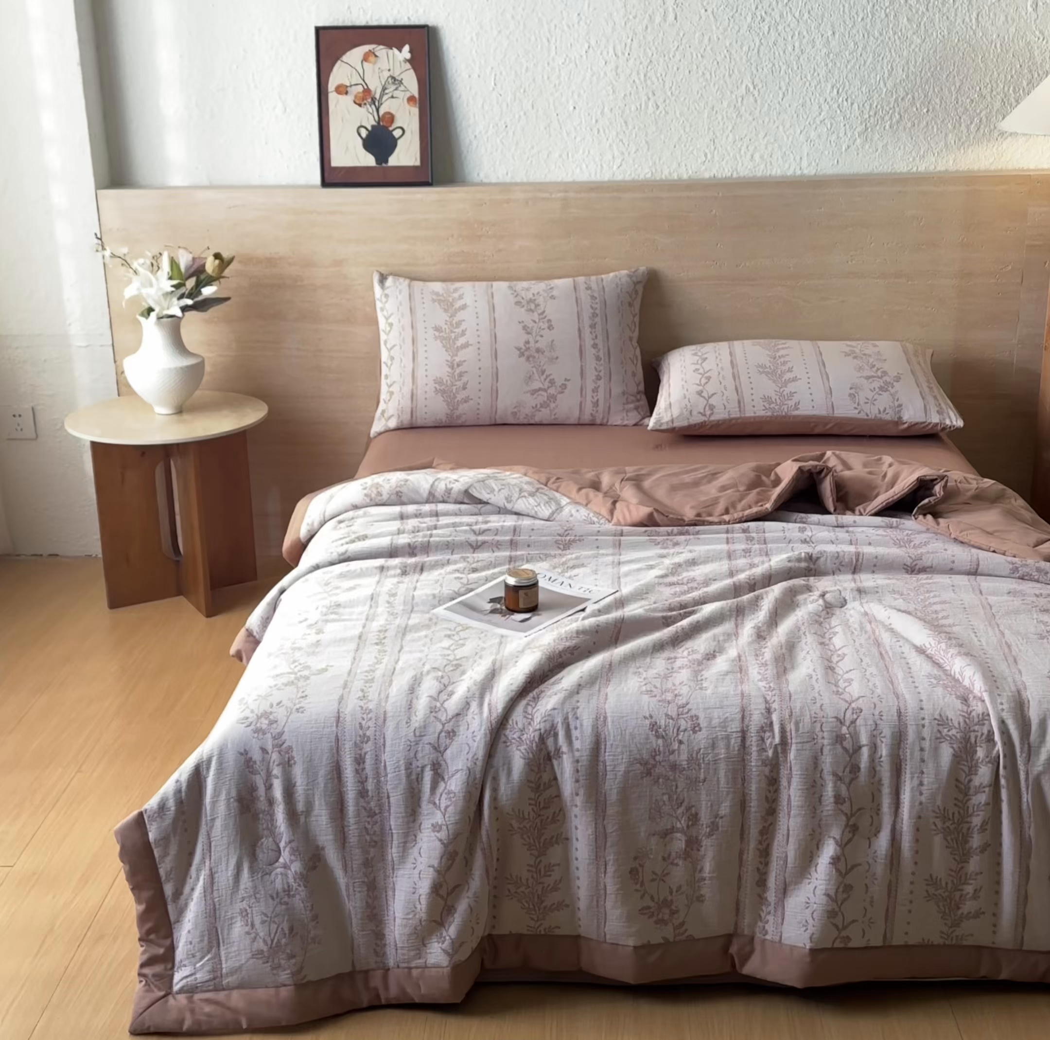 91家纺网 家纺一手货源 找家纺 吾诺家居 2026新款全棉色织提花三层纱夏被夏凉被空调被-华美 恋恋花开