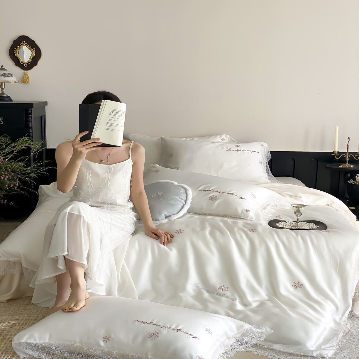 初拾 2026新款60s兰精天丝“小雪花”四件套-艾莎公主 艾莎公主-裸粉