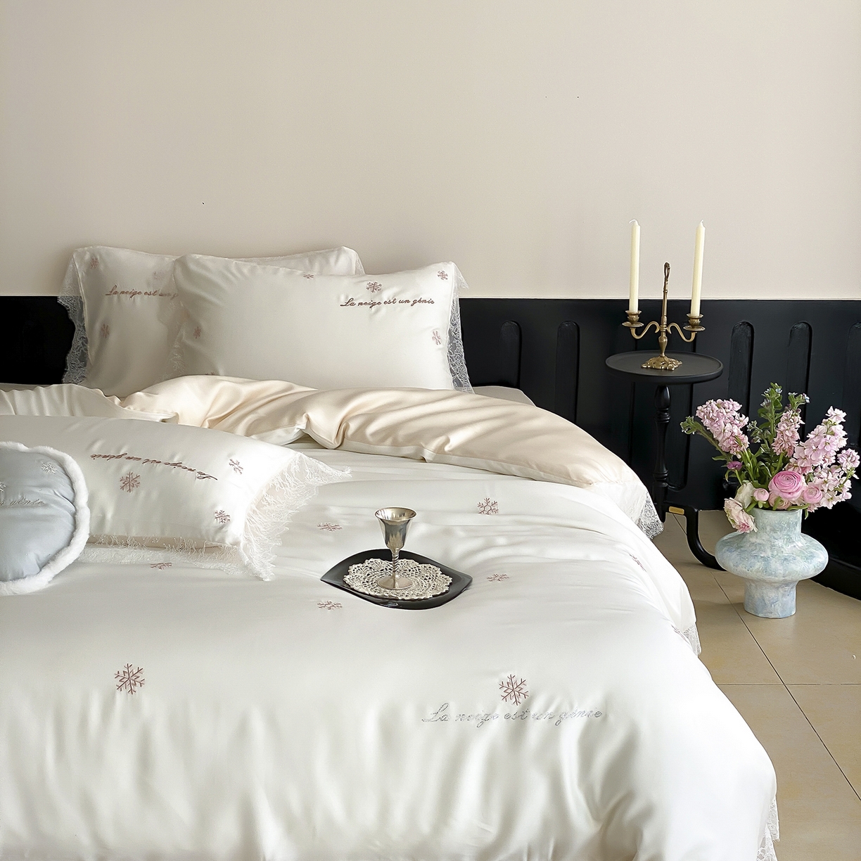 91家纺网 家纺一手货源 找家纺 初拾 2026新款60s兰精天丝“小雪花”四件套-艾莎公主 艾莎公主-裸粉