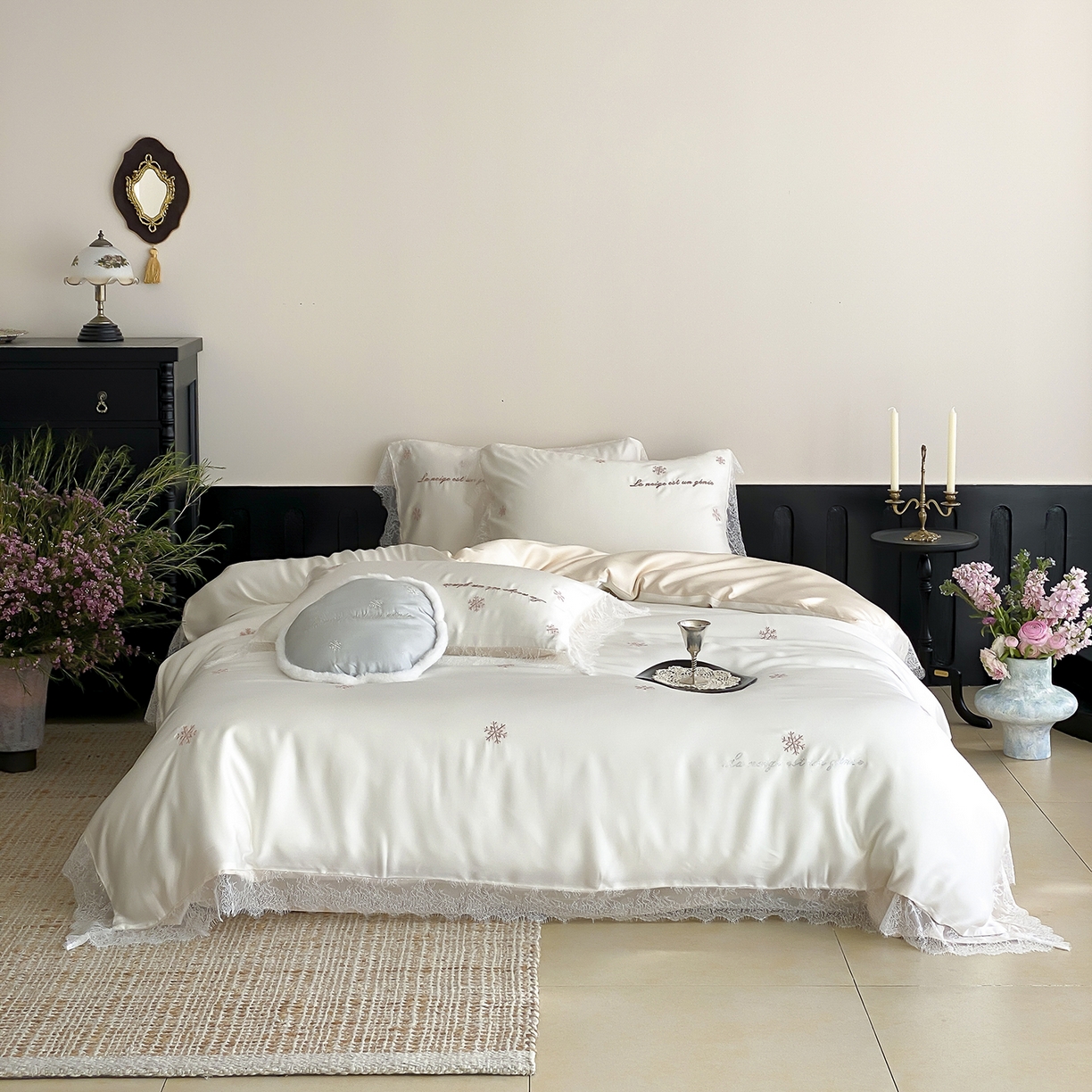 91家纺网 家纺一手货源 找家纺 初拾 2026新款60s兰精天丝“小雪花”四件套-艾莎公主 艾莎公主-裸粉