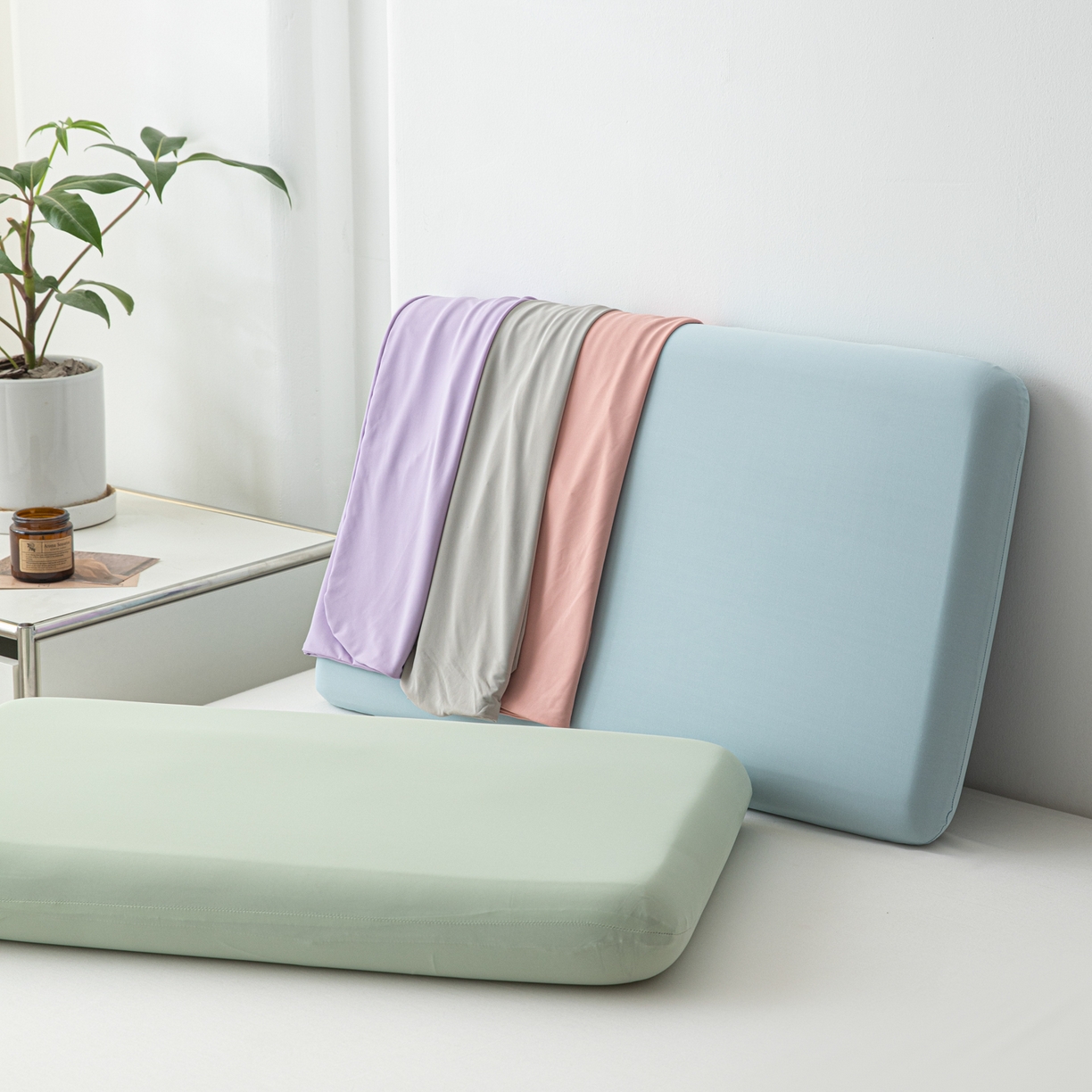 91家纺网 家纺一手货源 找家纺 慕尚家纺 2026新款锦纶小冰皮单枕套枕套单件 组合图（仅供展示不可下单）