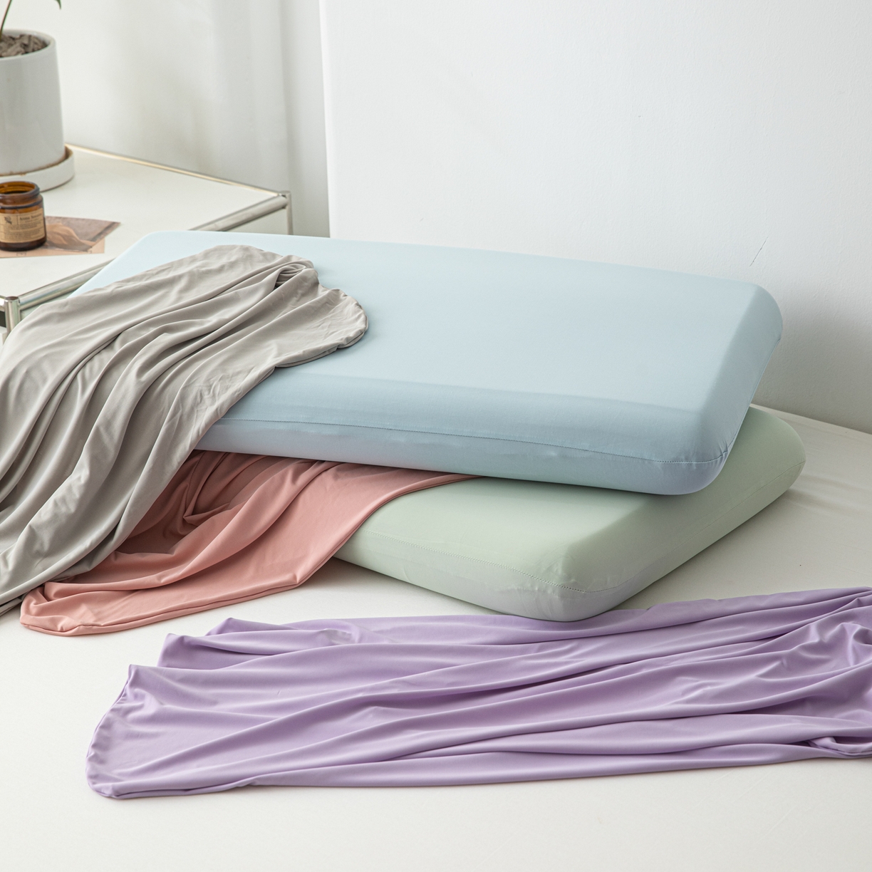 91家纺网 家纺一手货源 找家纺 慕尚家纺 2026新款锦纶小冰皮单枕套枕套单件 组合图（仅供展示不可下单）