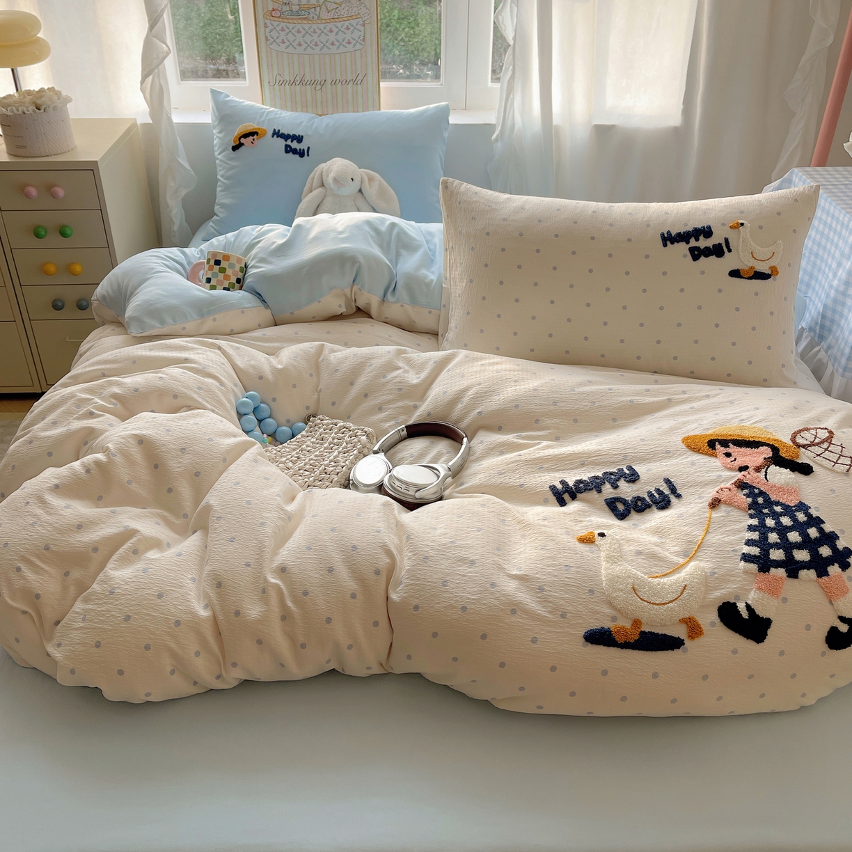 91家纺网 家纺一手货源 找家纺 韩都家居 2026春夏新款亲肤舒适毛巾绣四件套（包含买家秀原图） 小女孩