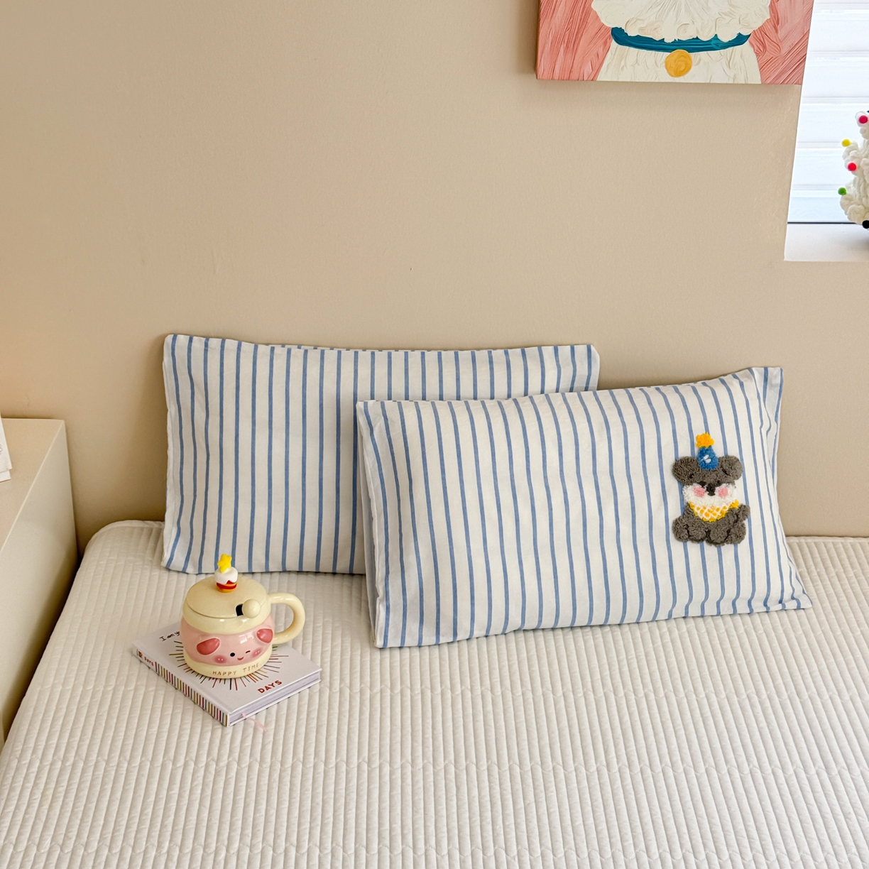 91家纺网 家纺一手货源 找家纺 （总）慕尚家纺 2026新款色织水洗棉毛巾绣单枕套 枕套单件