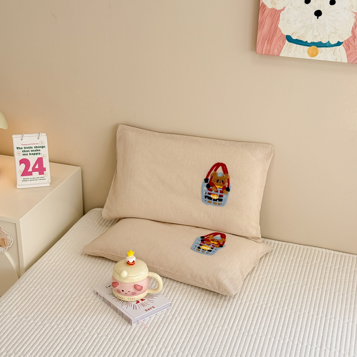 91家纺网 家纺一手货源 找家纺 慕尚家纺 2026新款色织水洗棉毛巾绣单枕套 枕套单件 熊呆呆