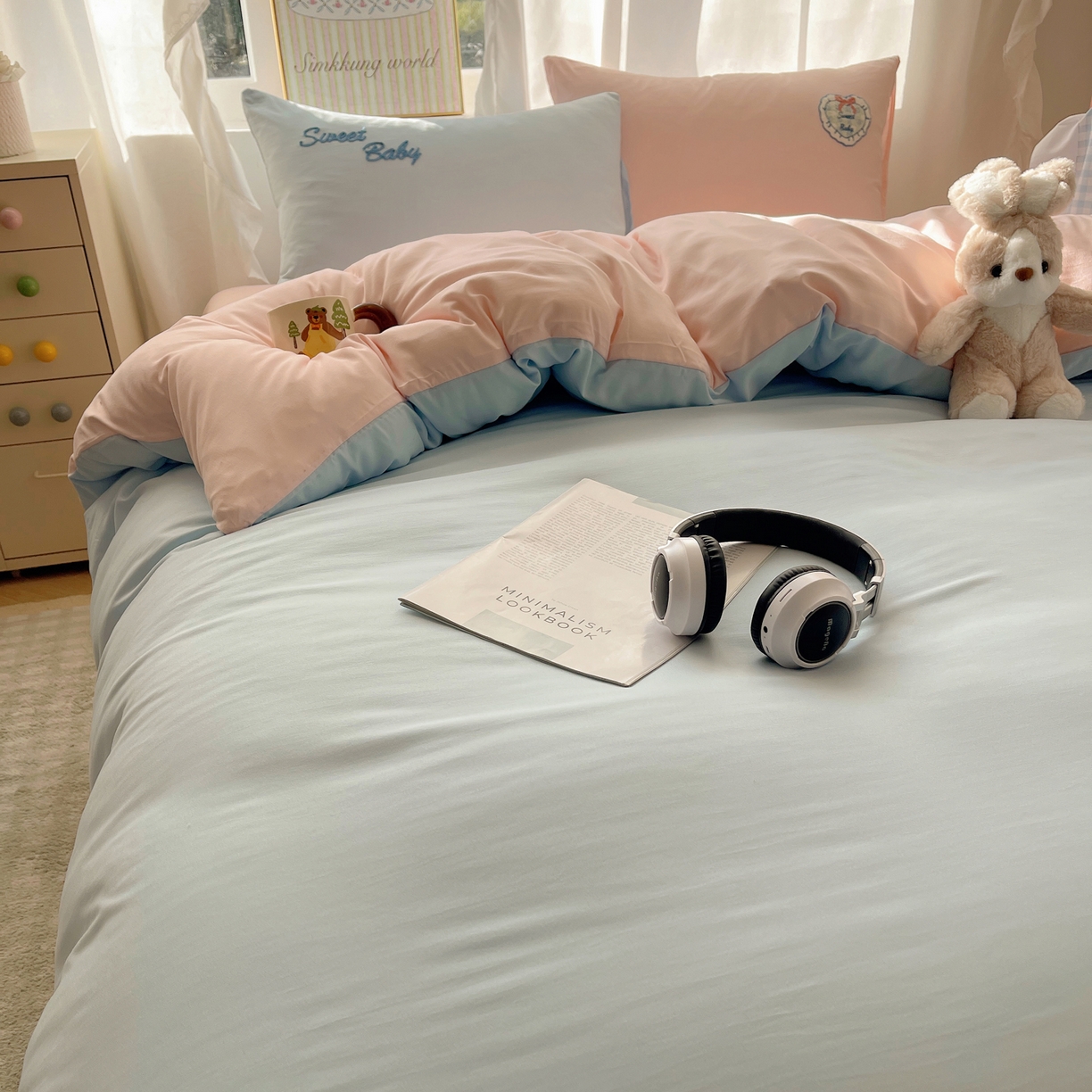 91家纺网 家纺一手货源 找家纺 韩都家居 2026春夏新款亲肤舒适毛巾绣四件套（包含买家秀原图） 爱心小兔